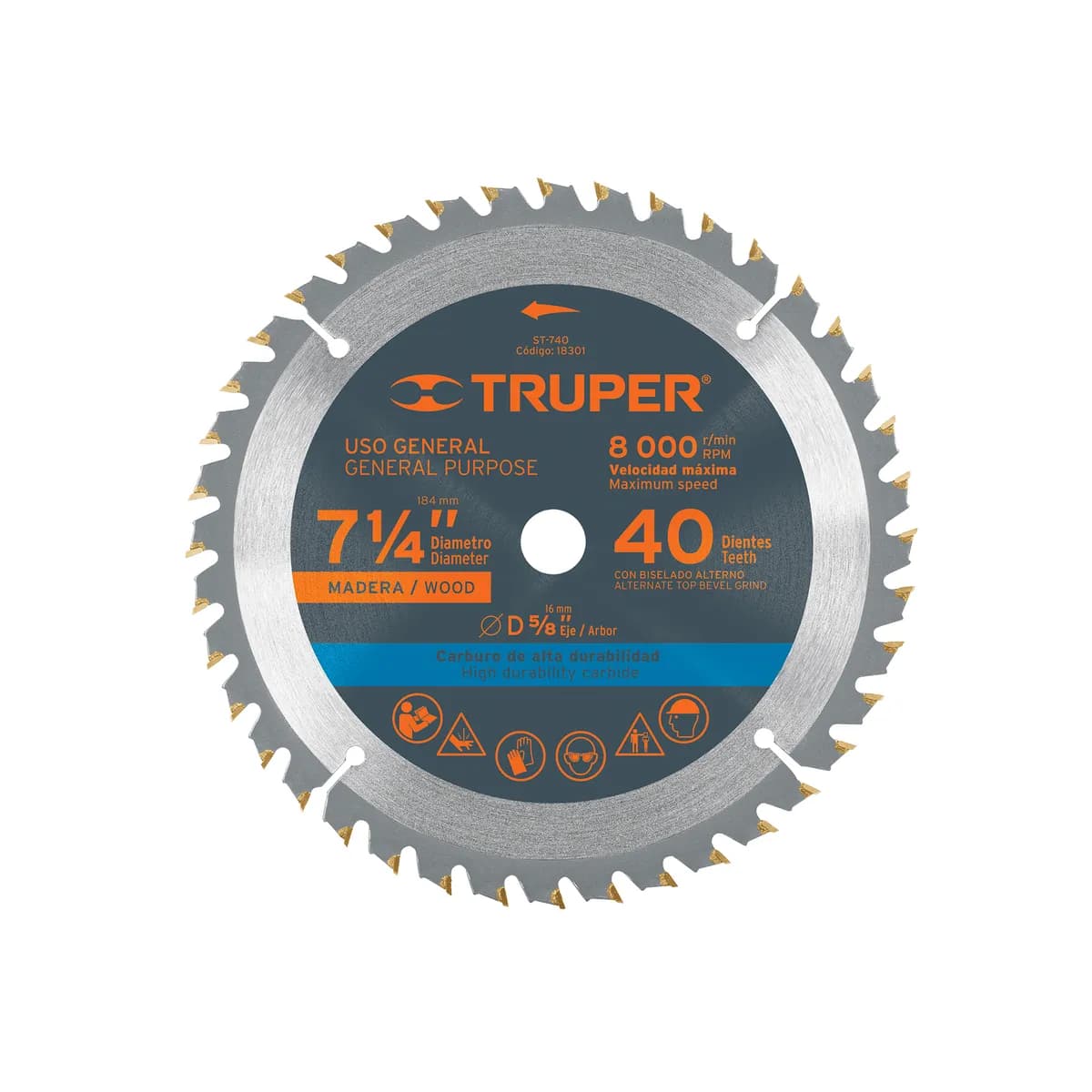 Disco Sierra 7 1/4" para Madera 40 Dientes Eje 5/8" Truper - 18301