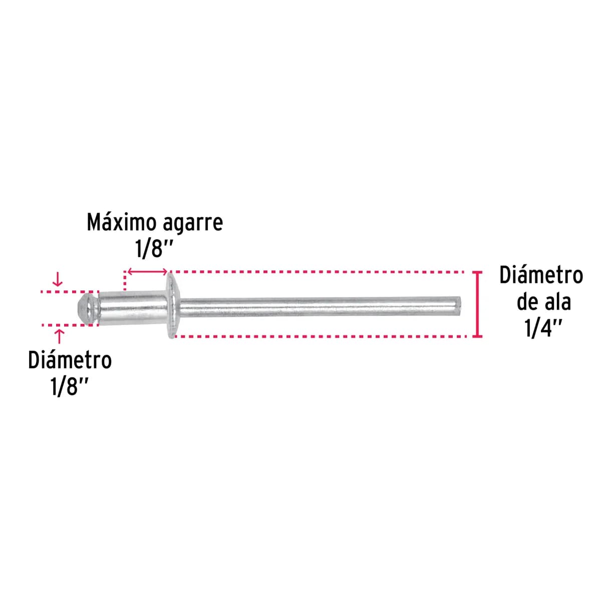 Bolsa con 50 Remaches 1/8" x 1/8" Ala 1/4" Truper - 44518