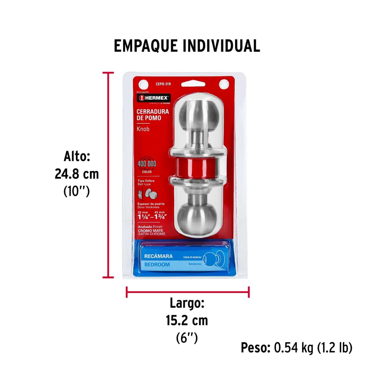 Cerradura Tipo Esfera de Acero Inoxidable para Recámara Hermex Truper - 43464
