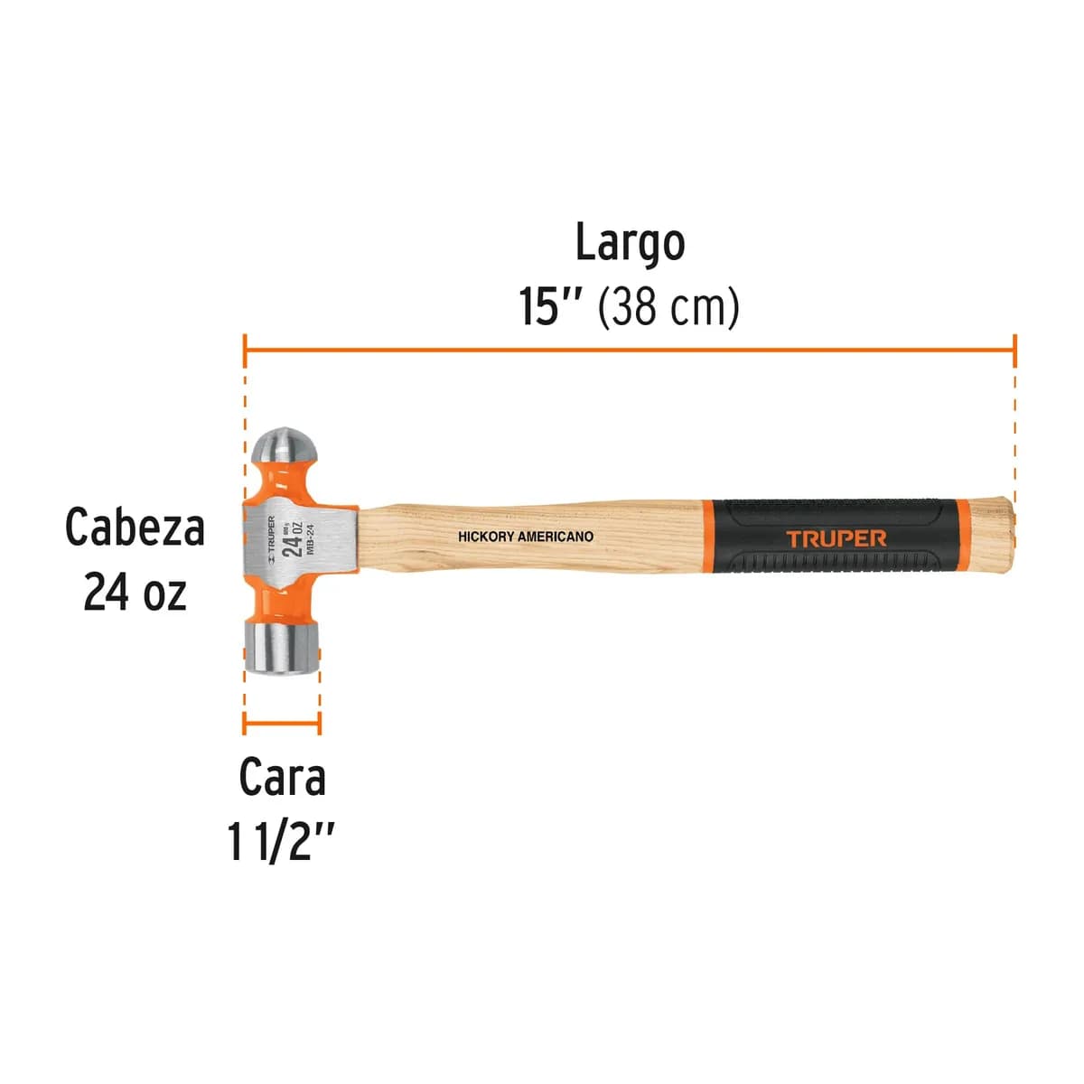 Martillo Pulido de Bola 24 oz Mango Hickory Truper - 16903