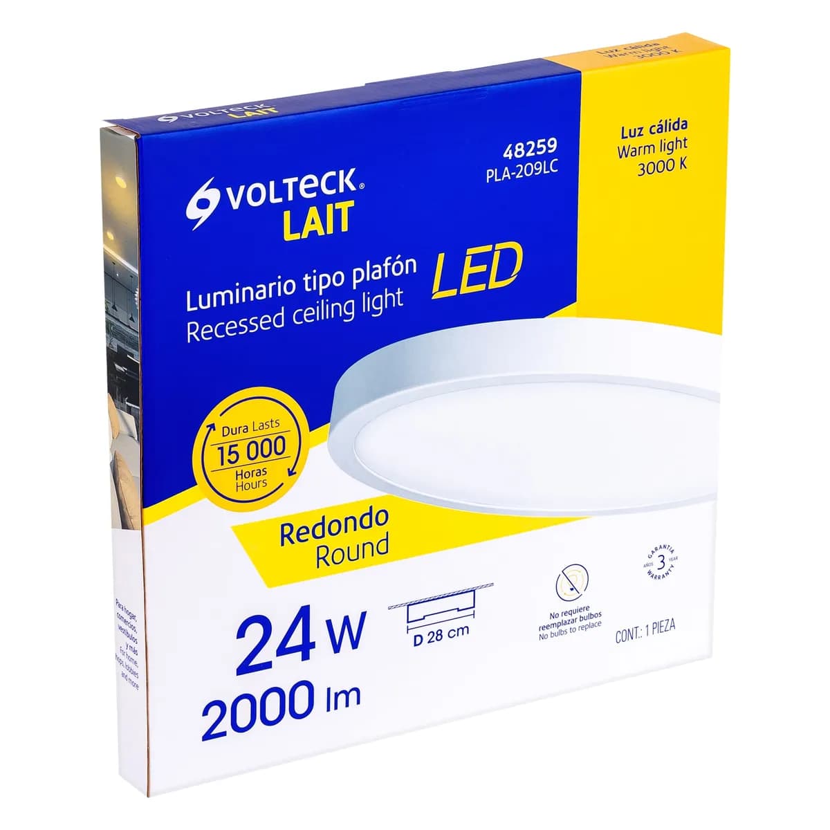 Luminario LED Redondo Blanco 3000 K 24 W Volteck - 48259