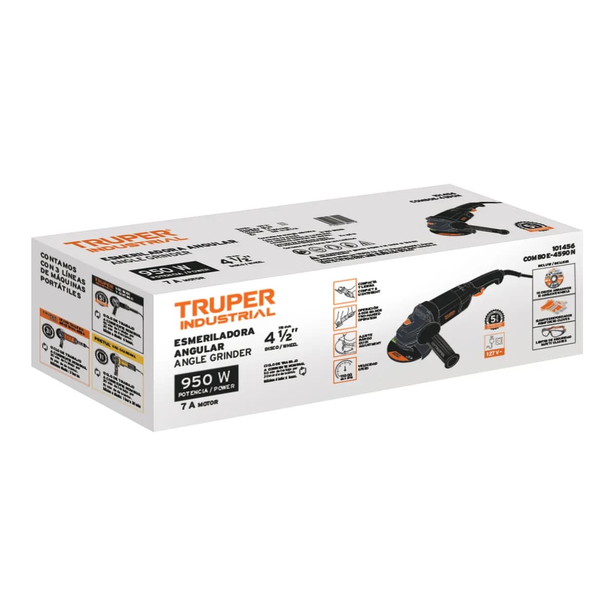 Combo Esmeril 4 1/2" 950 W con disco, Lentes y Guantes Truper - 101456