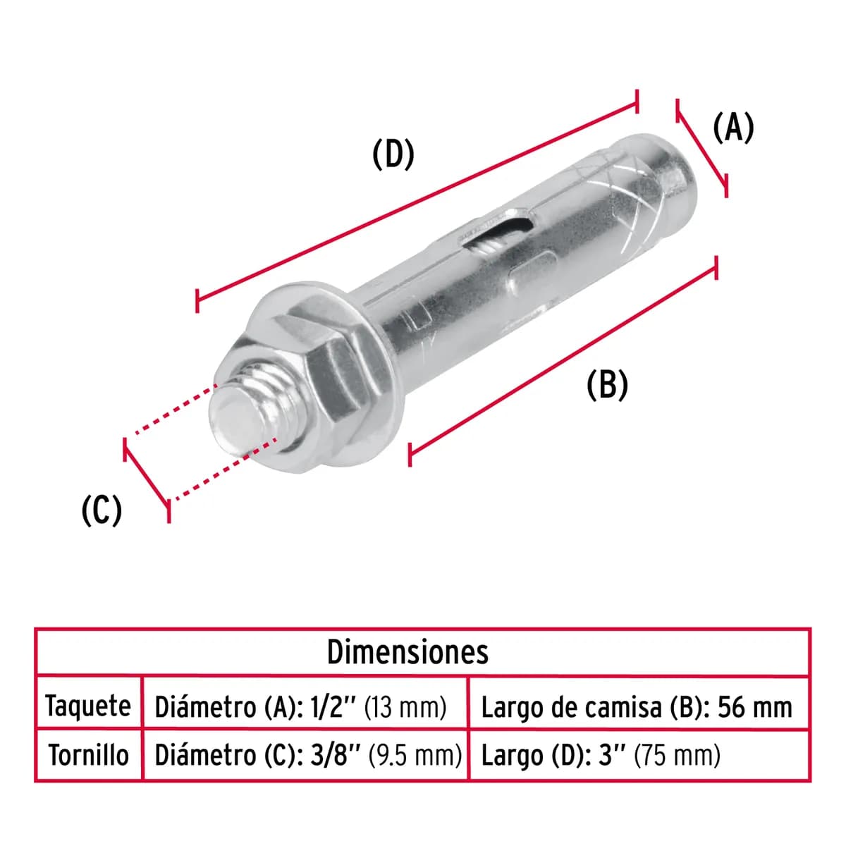 Taquete Expansivo 3/8" con Tornillo TAE-3/8TG Truper - 47339