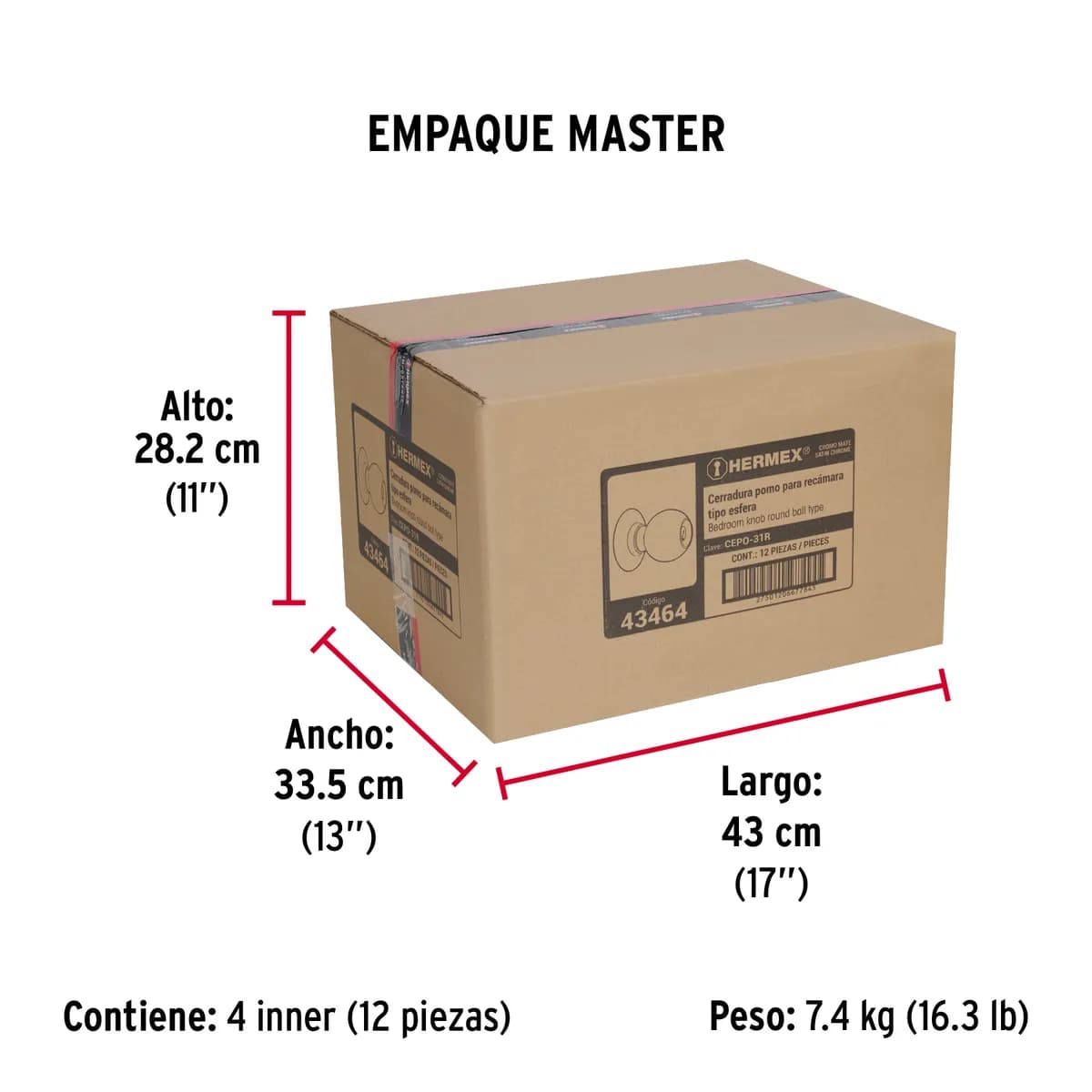 Cerradura Tipo Esfera de Acero Inoxidable para Recámara Hermex Truper - 43464