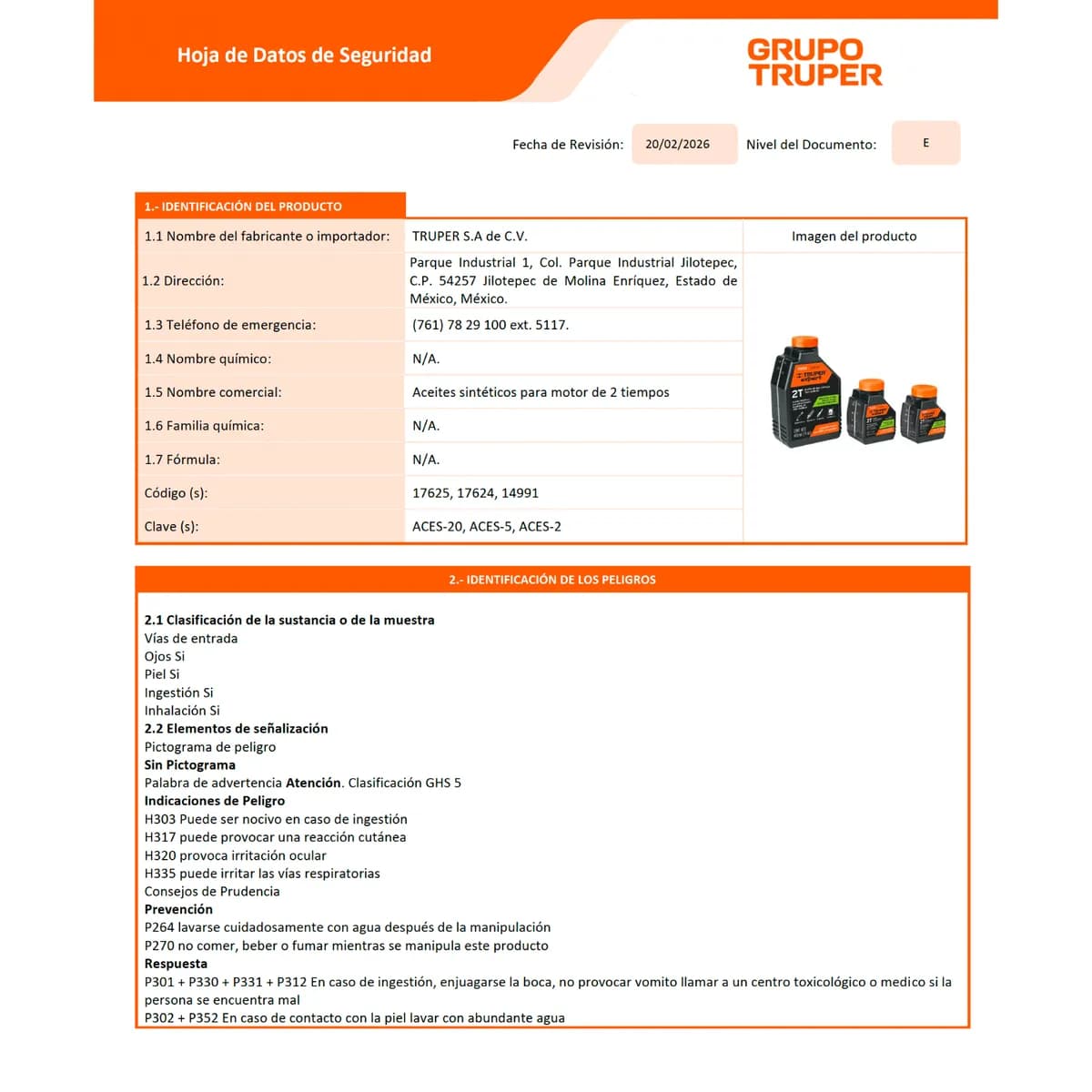 Aceite Sintético para Motor de 2 Tiempos Truper - 14991