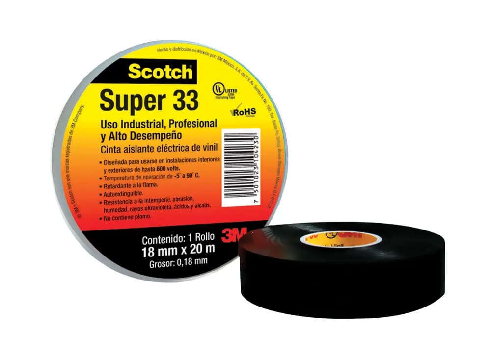 Cinta Eléctrica de Aislar de Vinil Scotch Super 33+ 3M Uso Industrial (18mm x 20m)