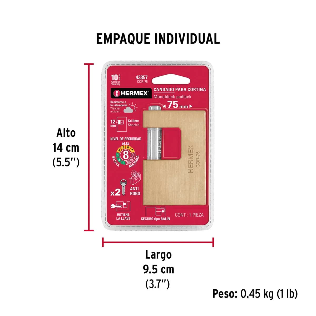 Candado Antipalanca 75 mm Hermex - 43357