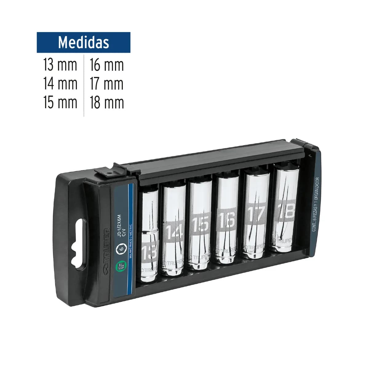 Juego de 6 Dados Largos 1/2" mm JD-1/2X6LM Truper - 14175