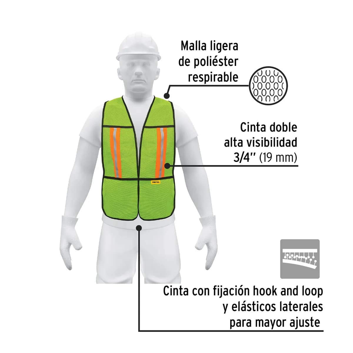 Chaleco de Seguridad con Cintas Reflejantes Verde Pretul - 21026