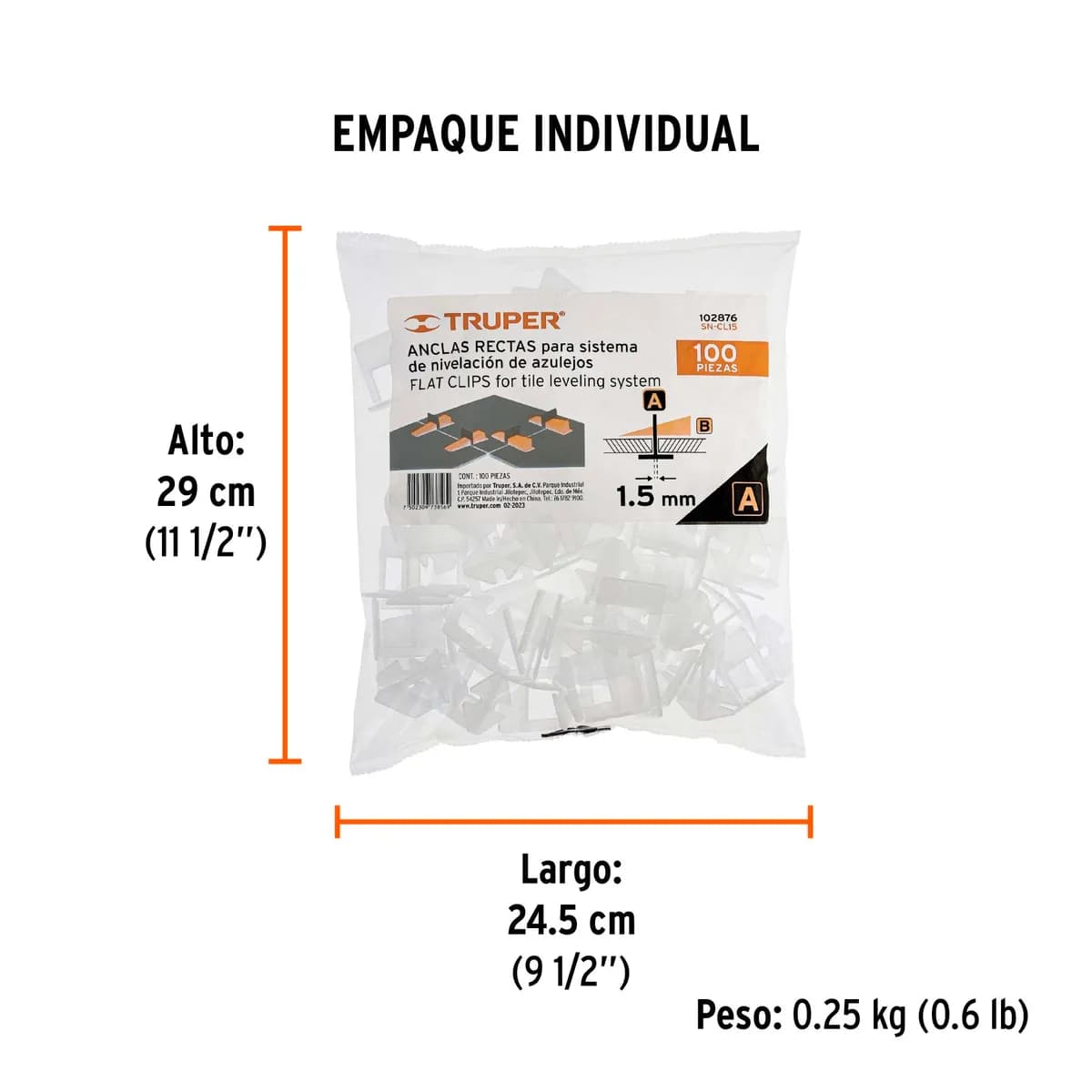 Bolsa con 100 Anclas para Nivelación 1.5 mm Truper - 102876