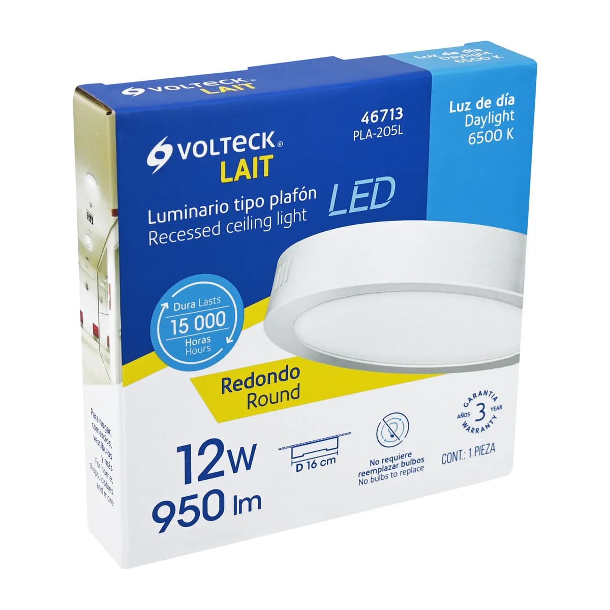 Luminario LED Redondo Blanco 6500 K 12 W Volteck - 46713