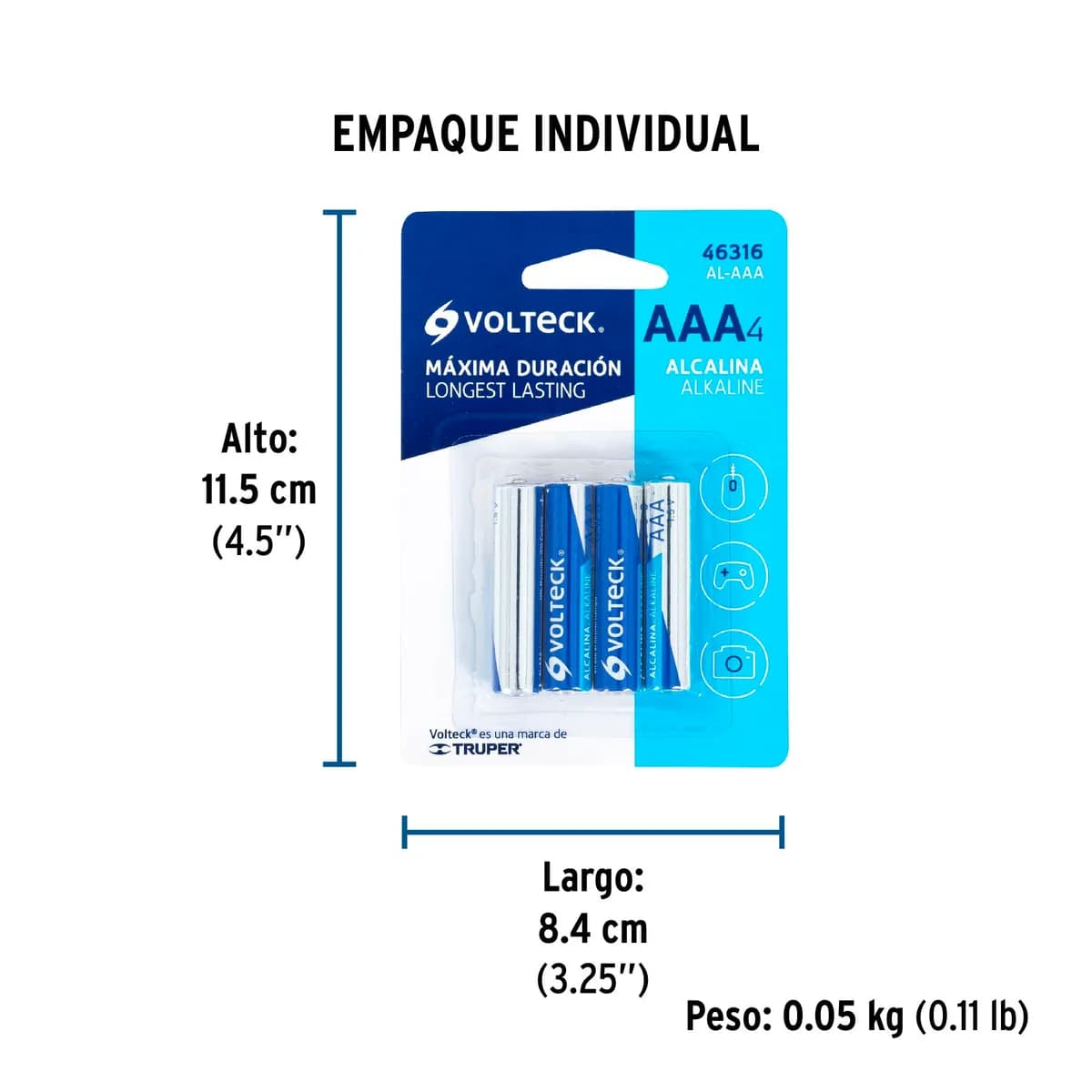 Blíster con 4 Pilas Alcalinas AAA AL-AAA Volteck - 46316