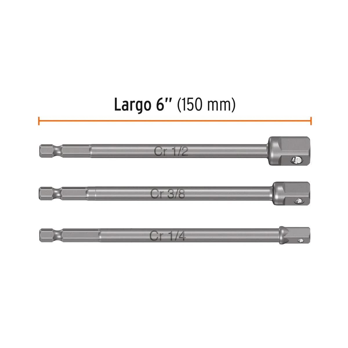 Juego de 3 Adaptadores Largos para Dados 1/4", 3/8" y 1/2" Truper - 19599