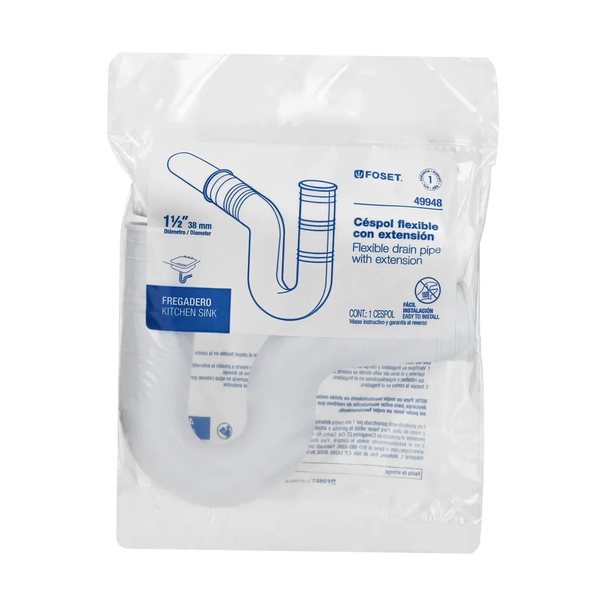 Céspol Flexible 1 1/2" con Extensión para Fregadero Foset - 49948