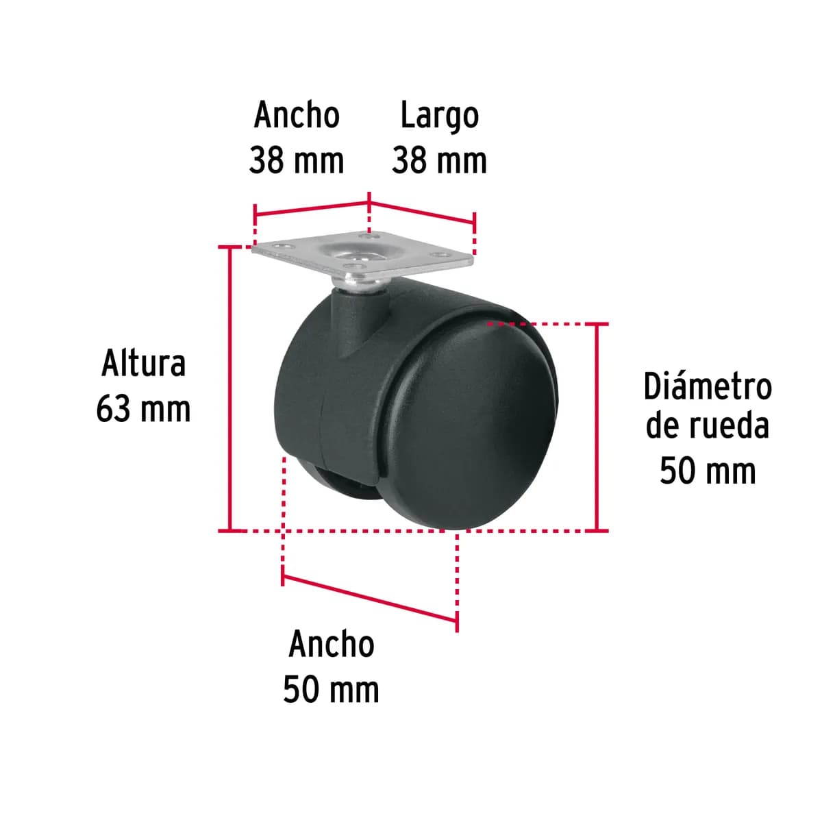 Rueda Tipo Yoyo con Placa sin Freno 50 mm Fiero - 44385