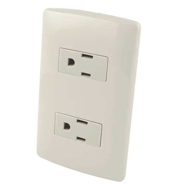 Contacto Doble Aterrizado con Placa de Plástico Blanco AKSI - 118371