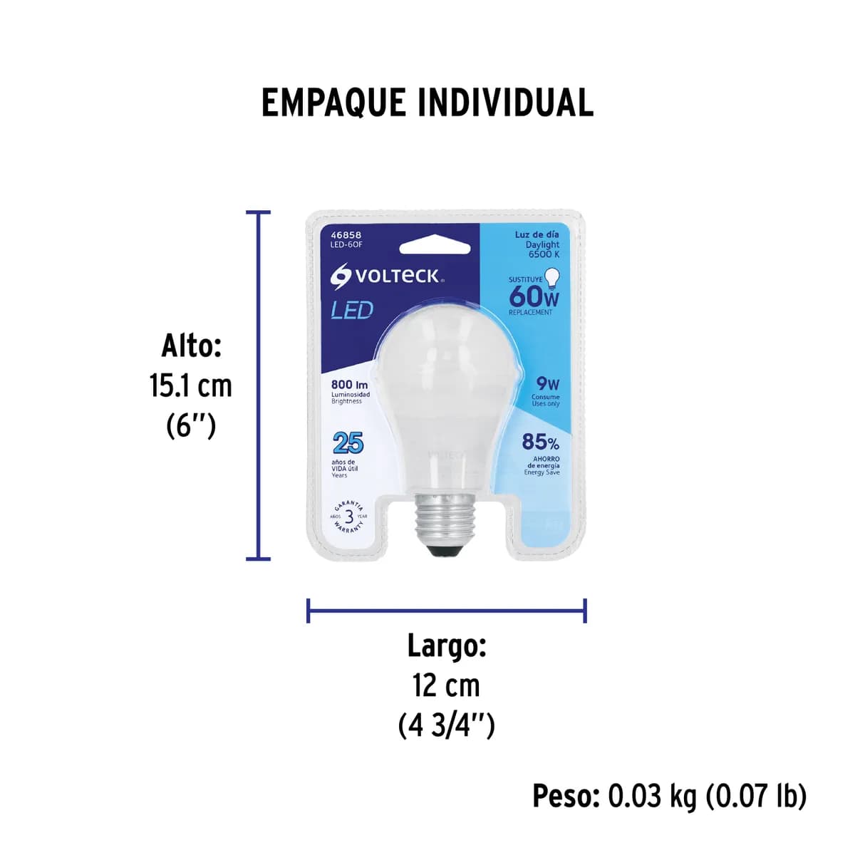 Foco LED 9 W (60 W) A19 6500 K 800 lm en Blíster Volteck - 46858