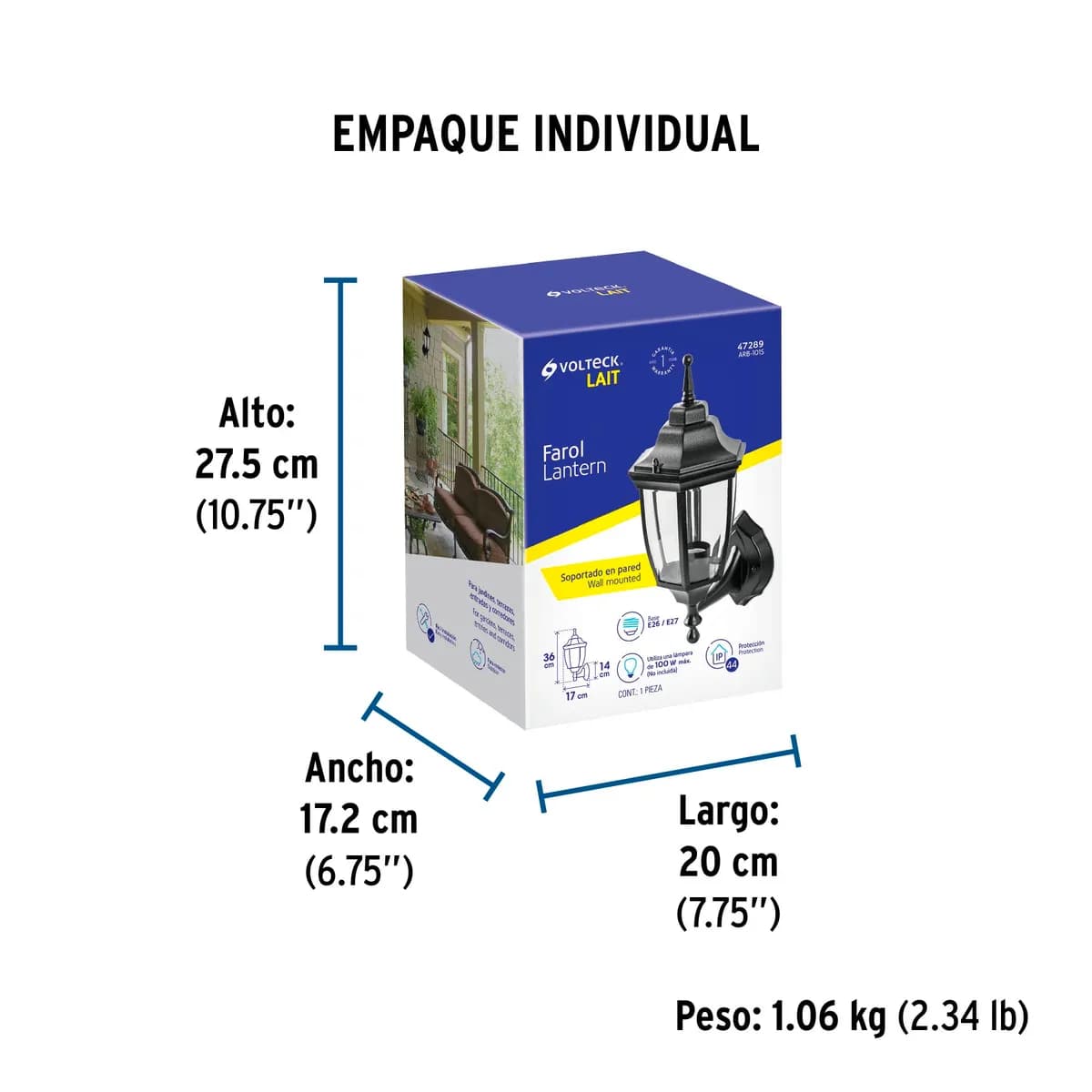 Arbotante Tipo Farol Negro Volteck - 47289