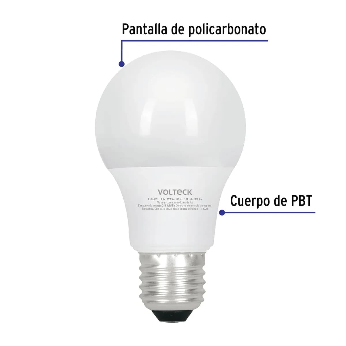 Foco LED 8 W (60 W) A19 con 3 Tonos de Luz Volteck - 49036
