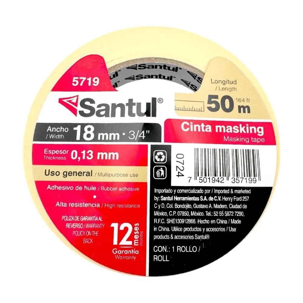 Cinta Masking Tape 18 mm 3/4" x 50 m Santul - 5719