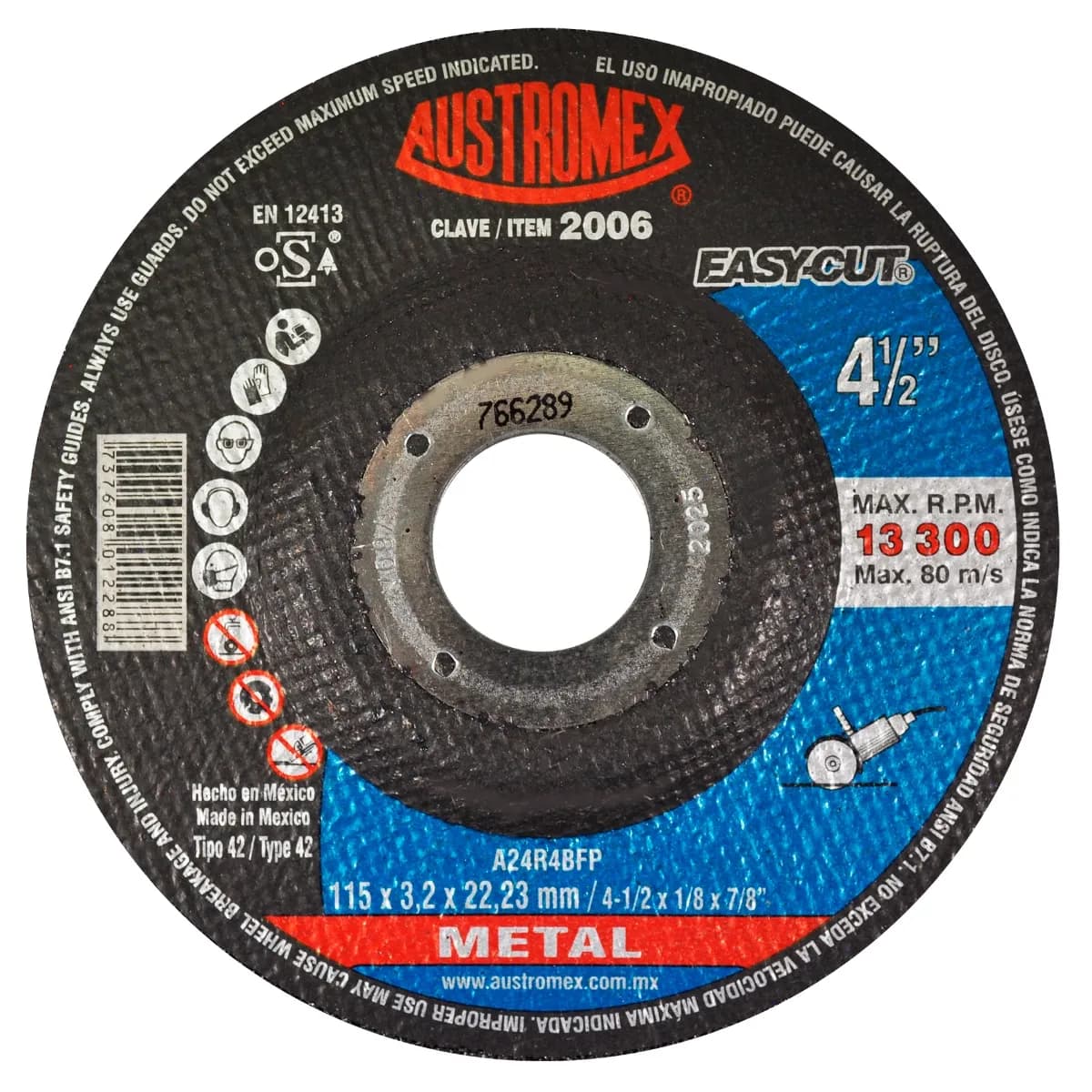 Disco de Corte para Metal 4 1/2" Grosor 3.2 mm Austromex - 2006