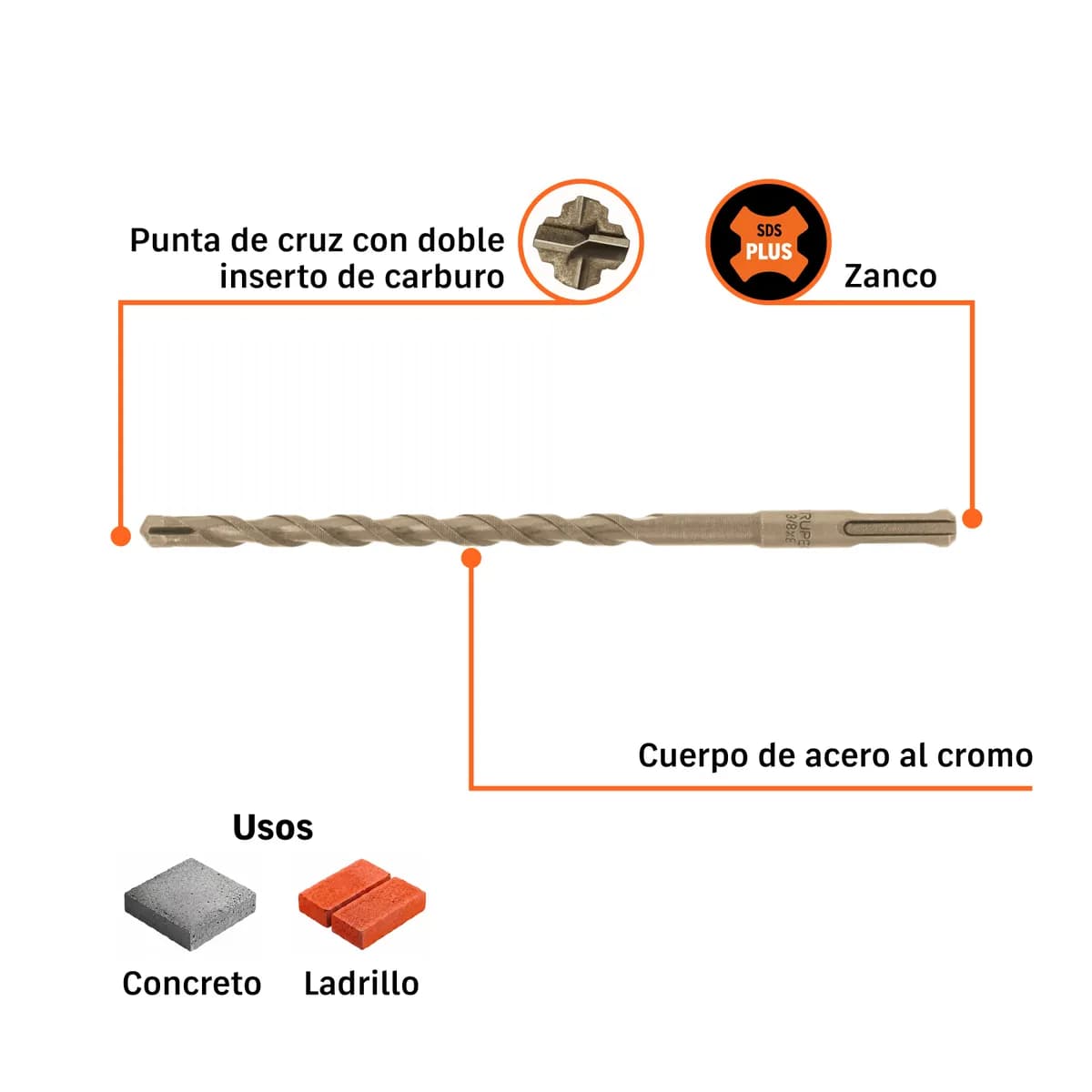 Broca SDS Plus 3/8" x 8" Truper - 101145