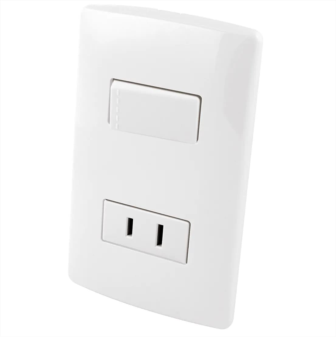 Contacto Aterrizado y Apagador Sencillo de Tecla con Placa de Plástico Blanco AKSI - 118354