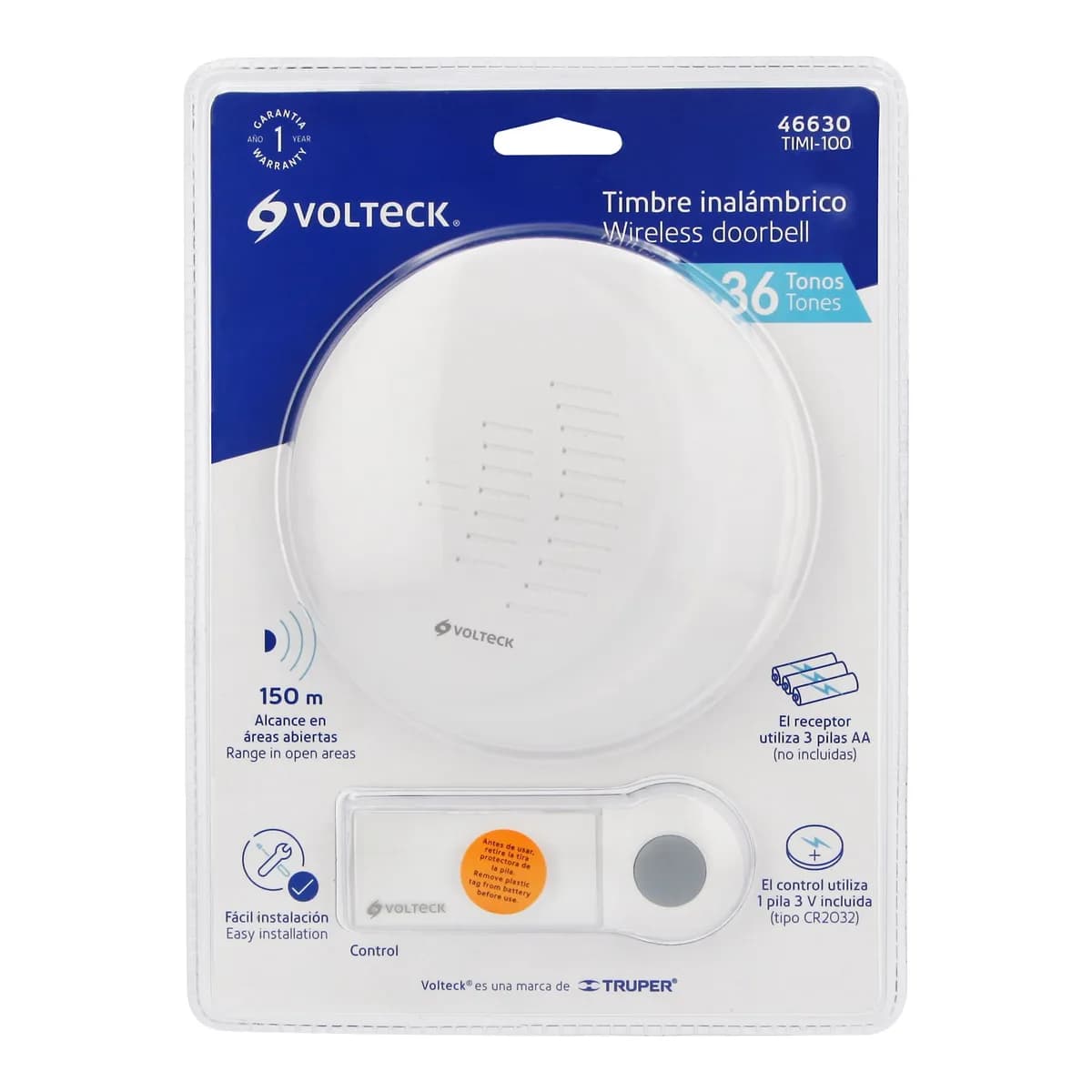 Timbre Inalámbrico de Pilas 36 Tonos Volteck - 46630