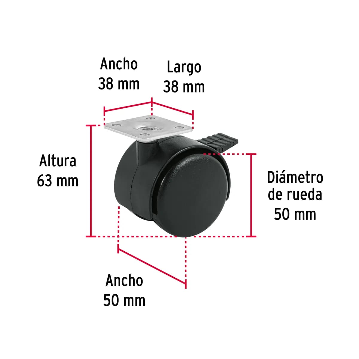 Rueda Tipo Yoyo con Placa con Freno 50 mm Fiero - 44389