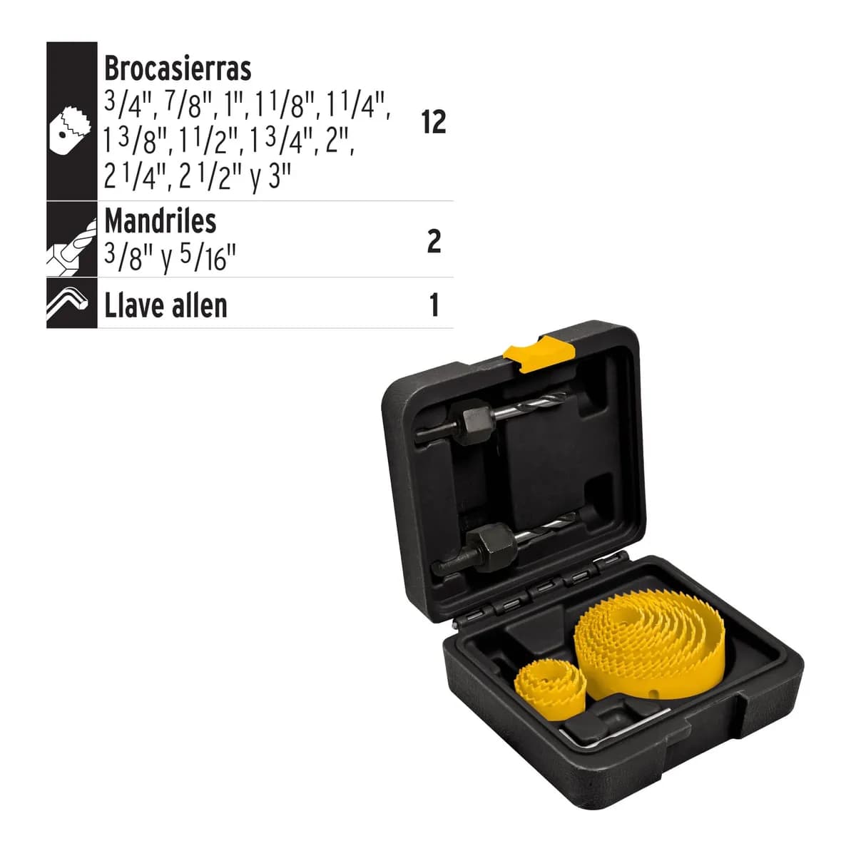 Juego de 12 Brocasierras con 2 Mandriles y 1 Llave Pretul - 26037