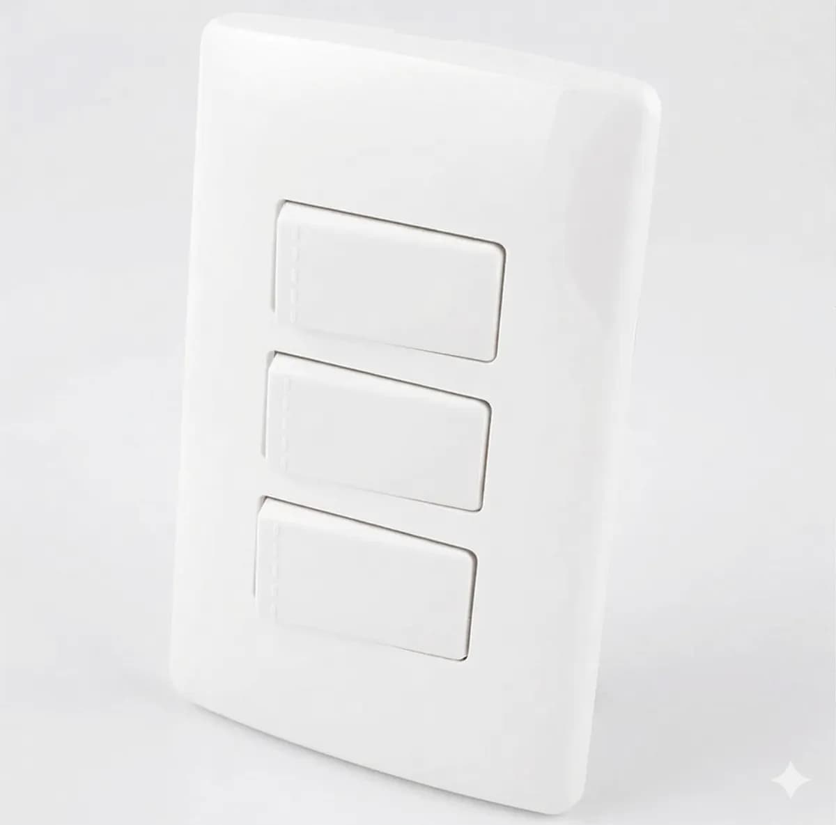 Apagador Triple Sencillo de Tecla con Placa Plástica Blanca Aksi