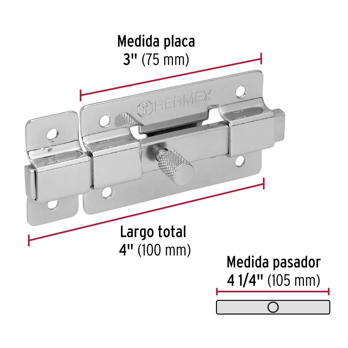 Pasador de Barra Plana 3" Cromo PAC-36 Truper - 43714