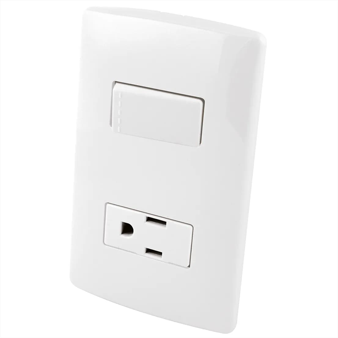 Contacto Aterrizado y Apagador Sencillo de Tecla con Placa de Plástico Blanco AKSI - 118354
