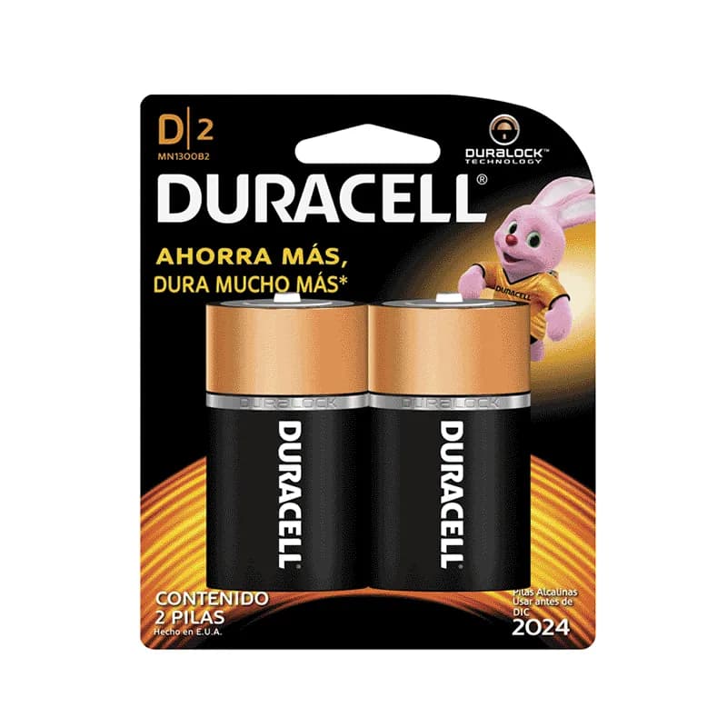 Pila Alcalina Tipo D Duracell de Larga Duración