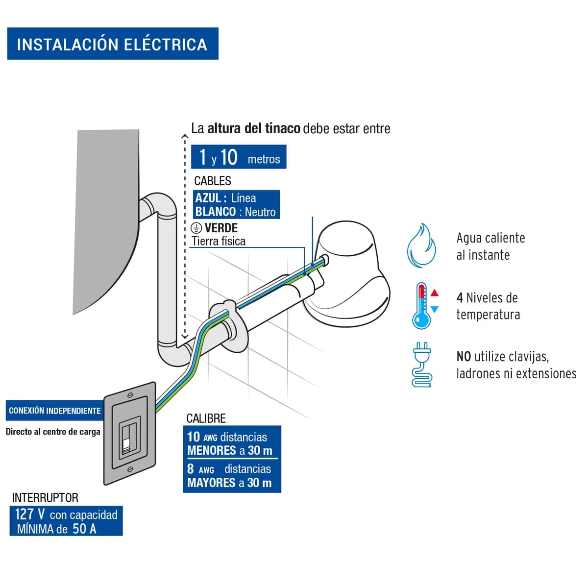 Regadera Eléctrica 4 Temperaturas 16.5 cm Foset - 40237