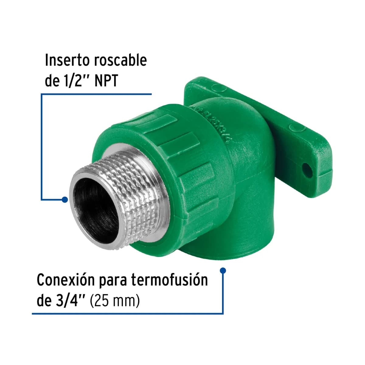 Codo Pipa con Oreja 90° PPR 3/4" Macho con Inserto Metálico Foset - 45266