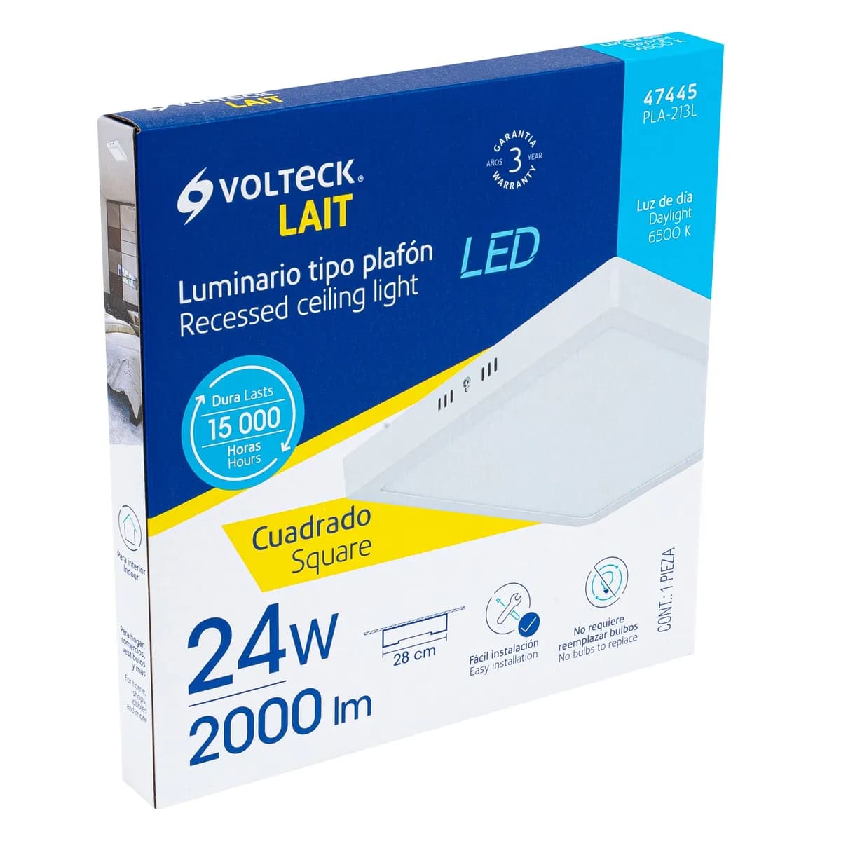 Luminario LED Cuadrado Blanco 6500 K 24 W Volteck - 47445