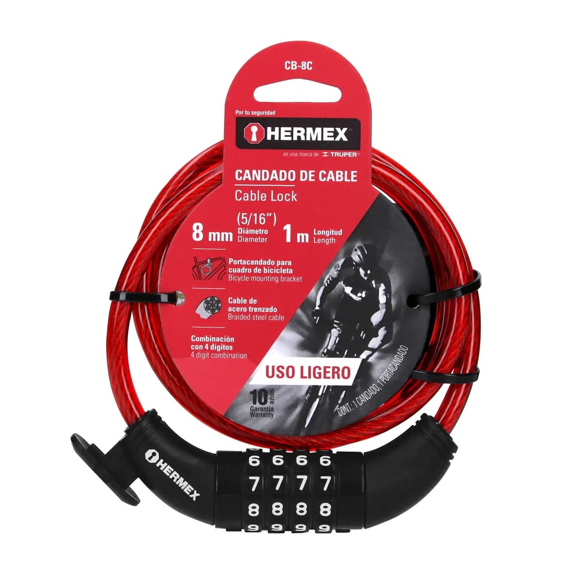 Candado de Cable con Combinación 8 mm x 1 m Truper - 43924