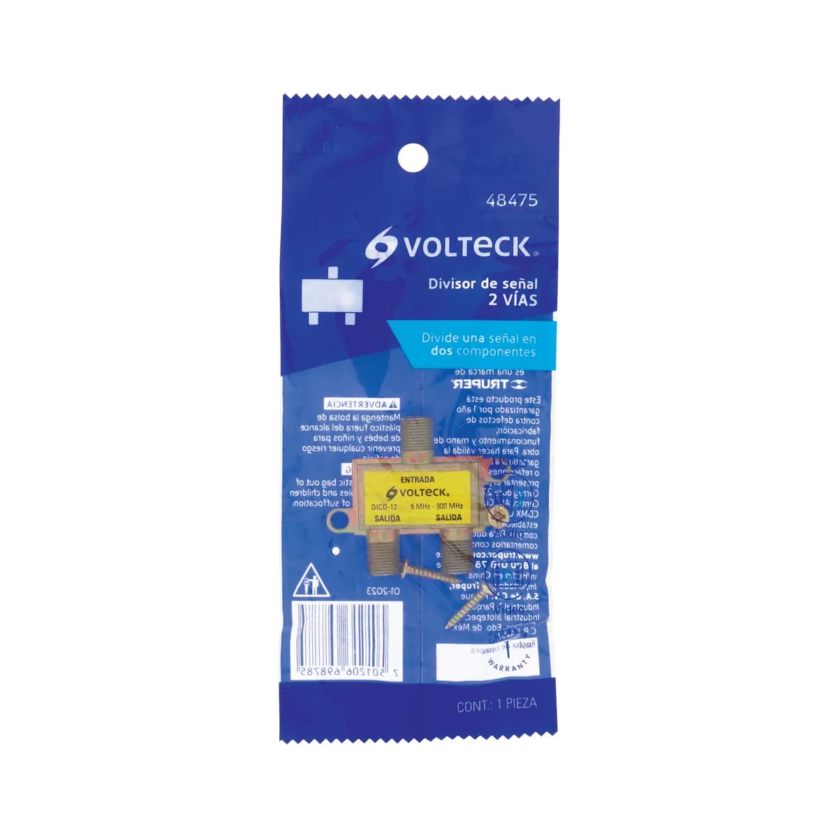 Divisor Coaxial de 1 Entrada y 2 Salidas Volteck - 48475