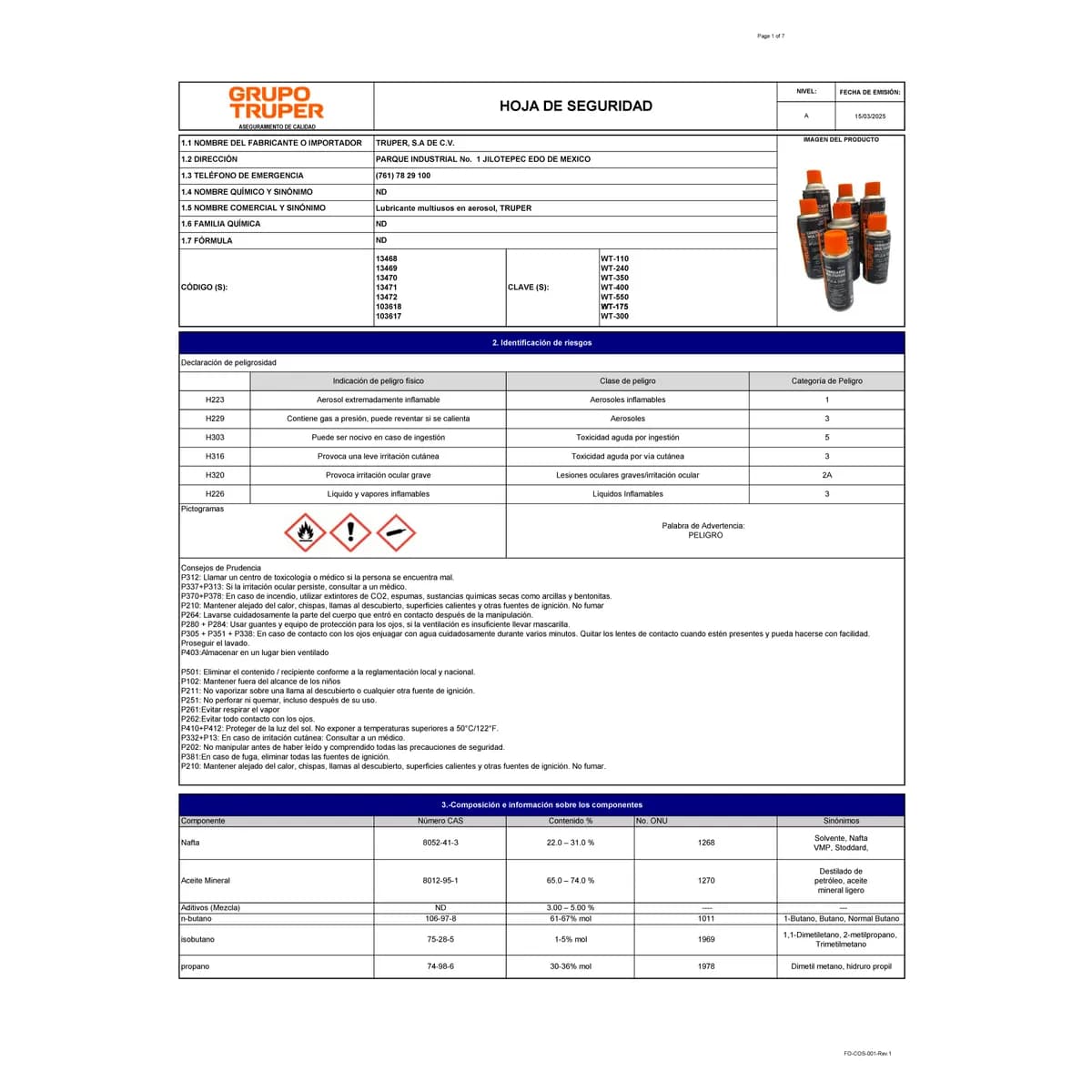 Lubricante Multiusos 110 ml Truper WT-110 - 13468