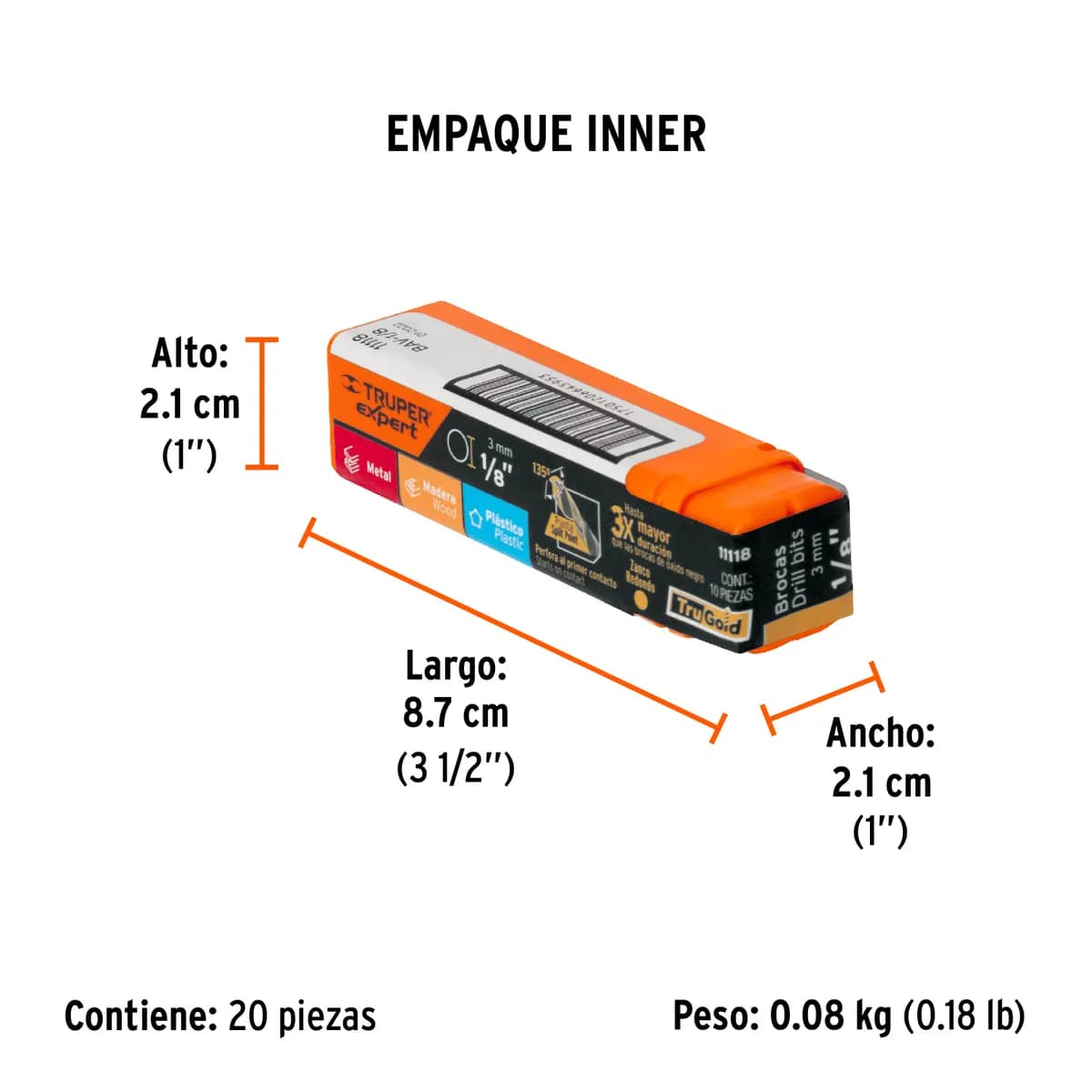 Broca HSS 1/8" Trugold para Metal Truper Expert - 11118