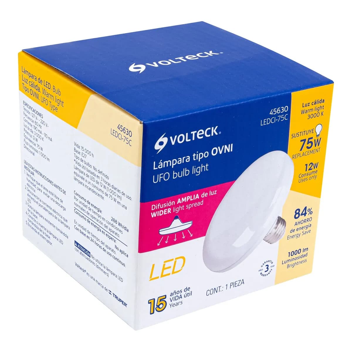 Lámpara LED Tipo OVNI 12 W Luz Cálida LEDCI-75 Volteck - 45630