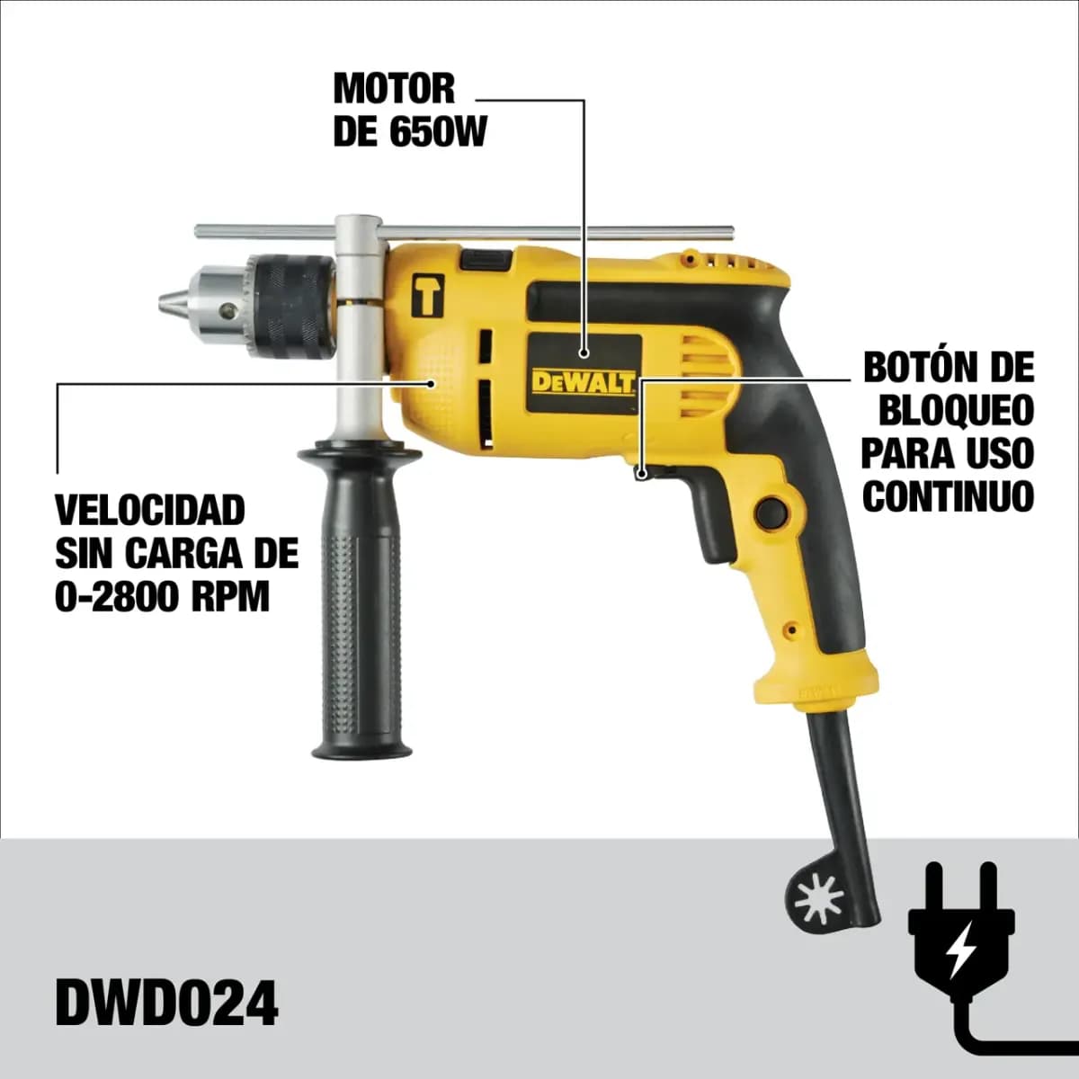Rotomartillo 1/2" Velocidad Variable y Reversible DeWalt - DW-DWD024