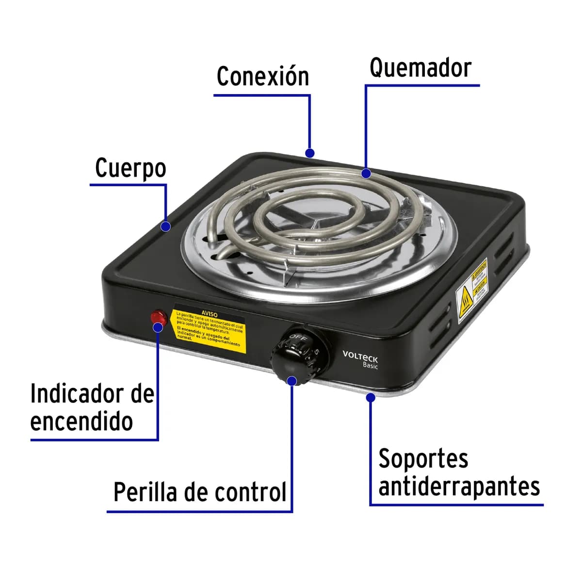 Parrilla Eléctrica 1 Quemador Negra Volteck - 26093
