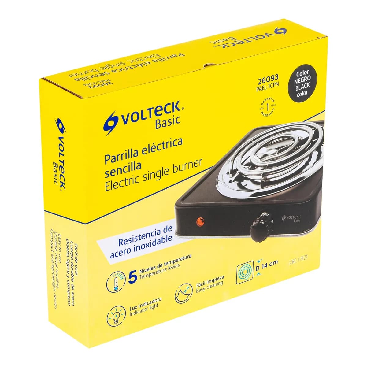 Parrilla Eléctrica 1 Quemador Negra Volteck - 26093