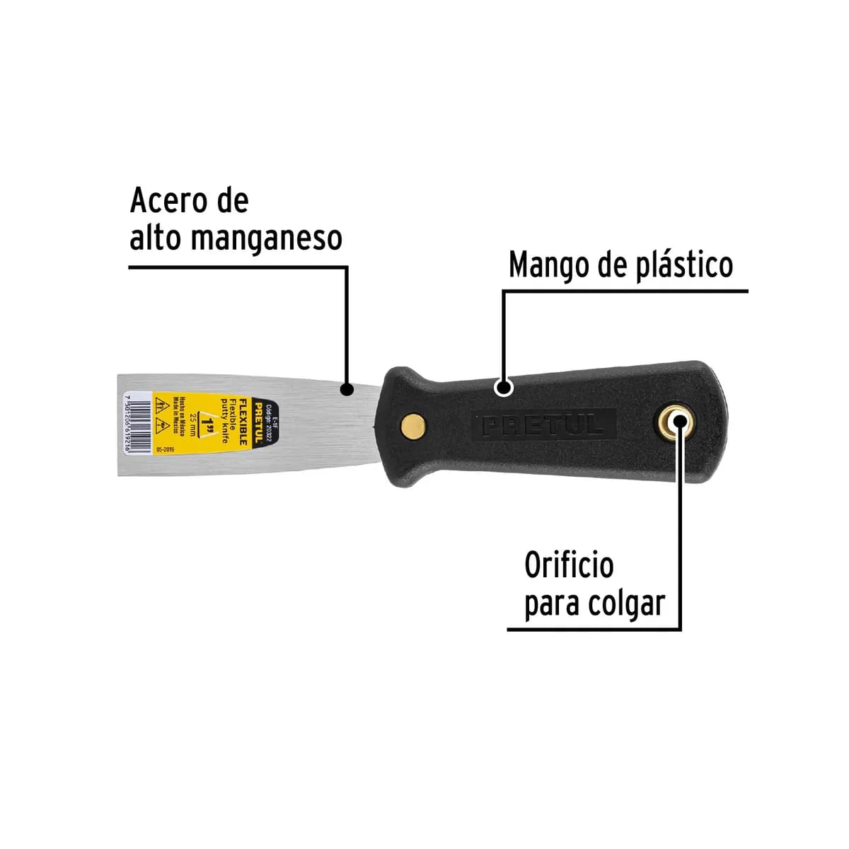 Espátula Flexible 1" con Mango Plástico Pretul - 20322