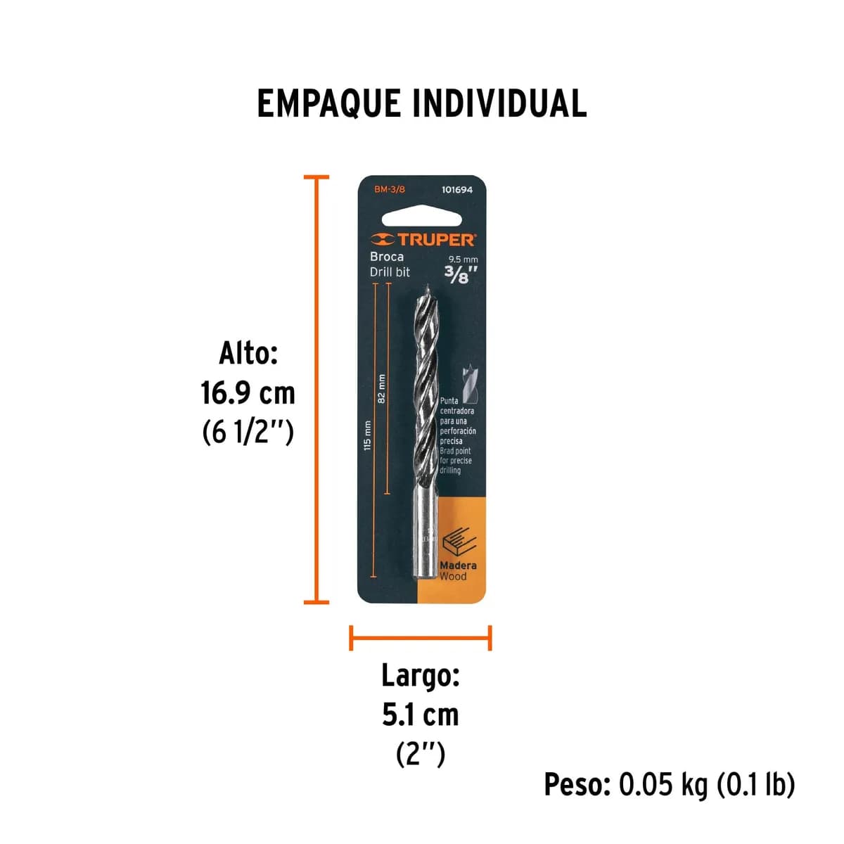 Broca con Punta Centradora para Madera 3/8" Truper - 101694