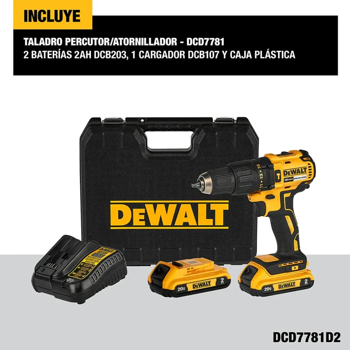 Rotomartillo Taladro Percutor Atornillador DEWALT Brushless 20V 1/2" DCD7781D2-B3