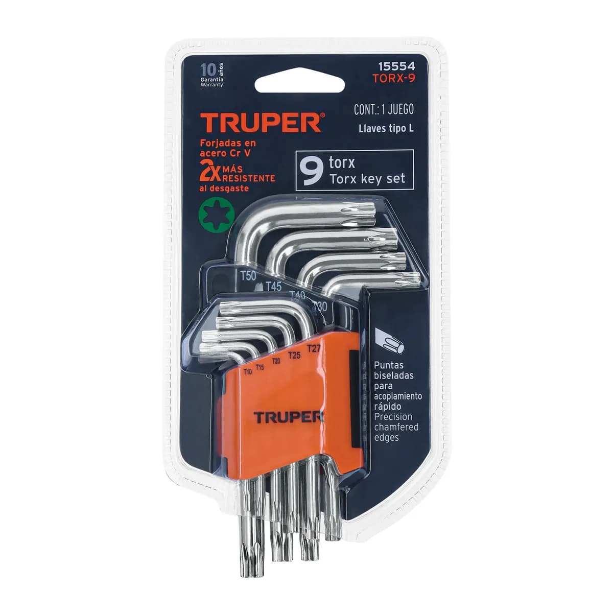 Juego de 9 Llaves Torx Largas con Organizador T10-T50 Truper - 15554