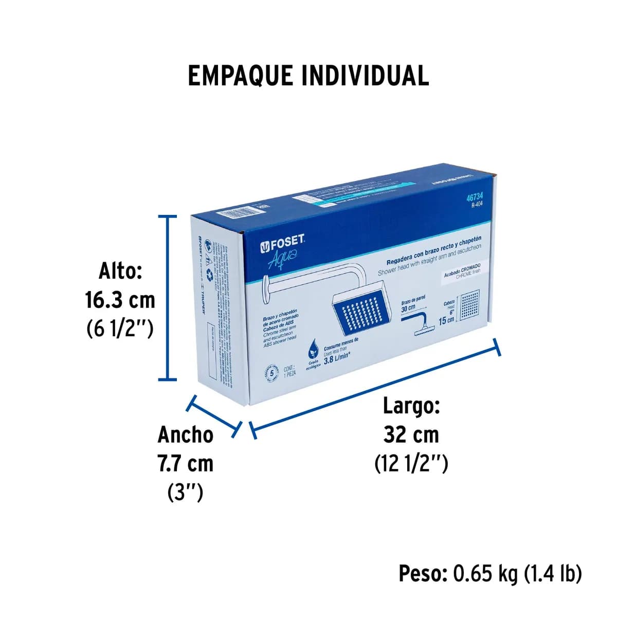 Regadera Cuadrada 6" de ABS con Brazo y Chapetón Foset - 46734